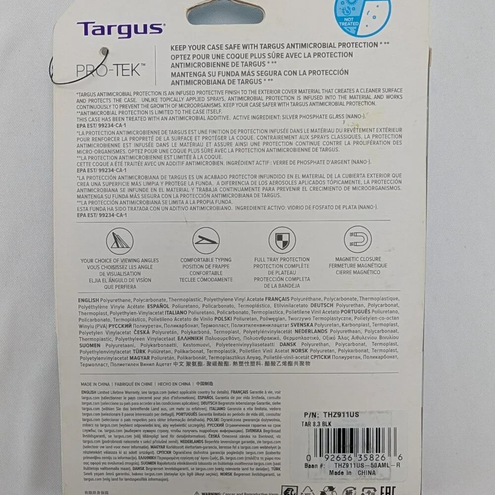 New Targus Pro-Tek For IPad Mini 6 Case Black THZ911US Antimicrobial Protection